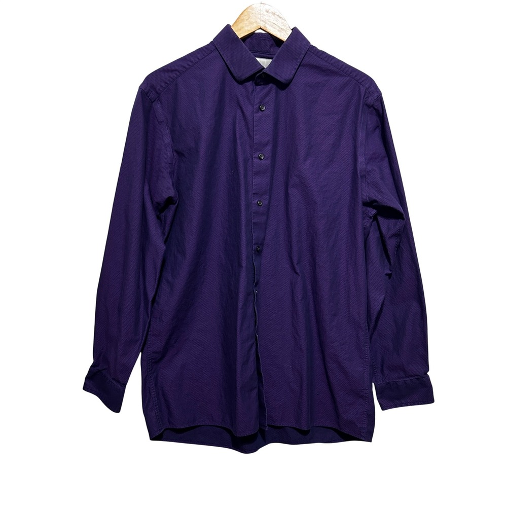 Ben Sherman Mens Slim Fit Button Shirt 16.5 34/35 Purple Subtle Diamond Modern
